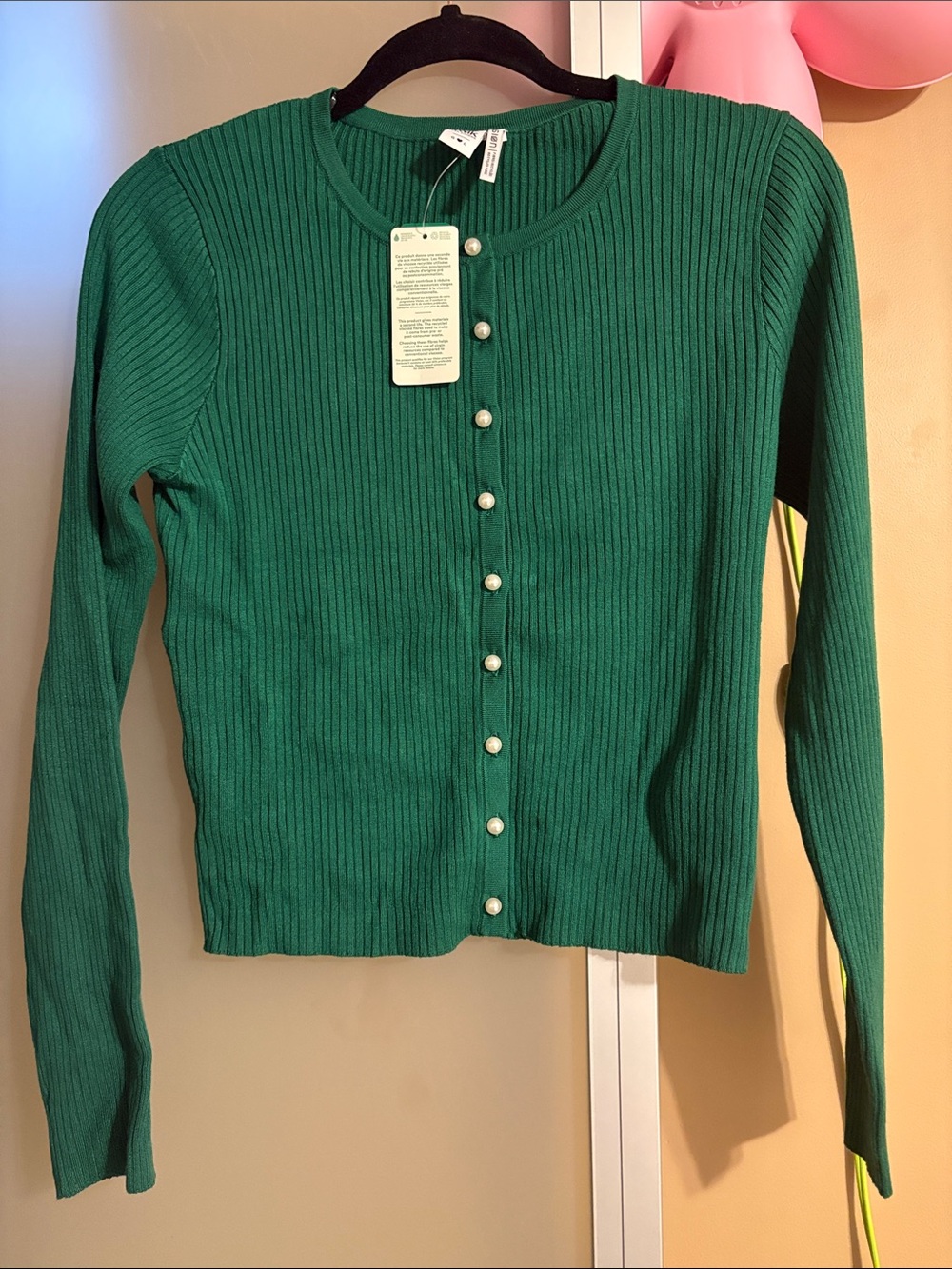 BNWT Simons Green Ribbed Button Cardigan with Pearly Buttons
